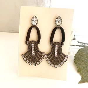 Steampunk Earrings Black Silver Tone Rhinestones Bling Bold Dangle Large DR3